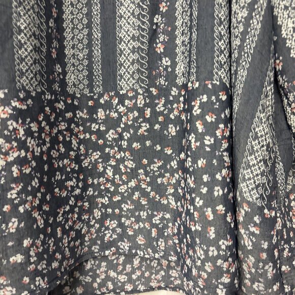 Fred David Womens Peasant Blouse 1X Gray Floral Ties at Neck Puff Sleeve. Fall - Picture 2 of 9